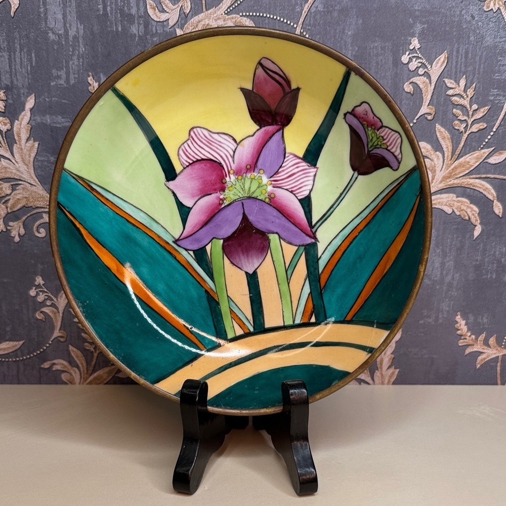 Vintage Estate Chinese Brass Encased Floral Bowl with Hanger